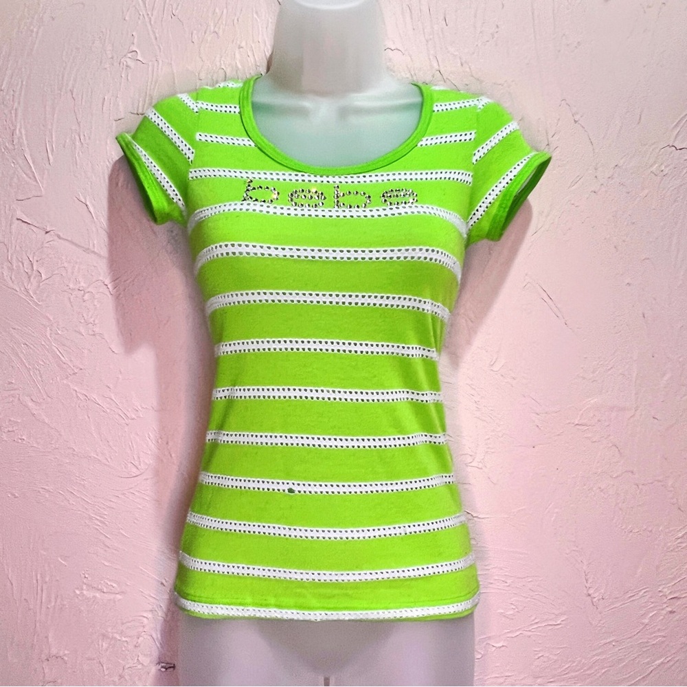y2k Bebe Brat Lime Green Rhinestone Baby Tee Women's XS